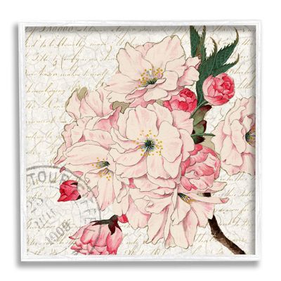 Stupell Industries Vintage Pink Floral Arrangement Ornate Script Stamp, Design by Kim Allen