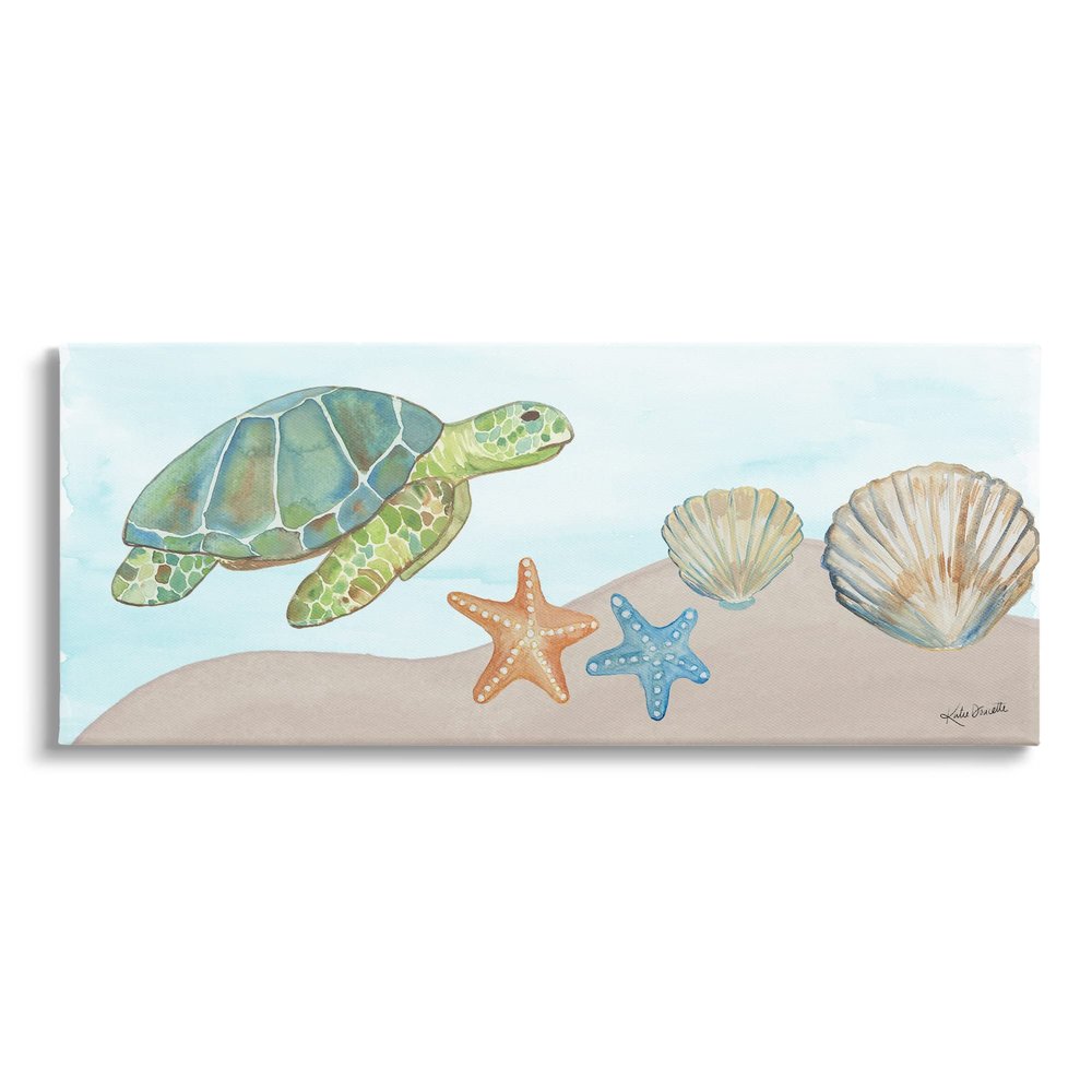 Stupell Industries Green Turtle Swimming Starfish Shells Sea Life, Design by Katie Doucette