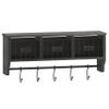 Flash Furniture Daly Wall Mounted Storage Rack - Blackwashed Solid Pine Wood - 24 Inch - Upper Shelf - 5 Hooks - Wire Baskets - For Entryway, Kitchen, Bathroom view 1