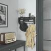 Flash Furniture Daly Wall Mounted Storage Rack - Blackwashed Solid Pine Wood - 24 Inch - Upper Shelf - 5 Hooks - Wire Baskets - For Entryway, Kitchen, Bathroom view 2