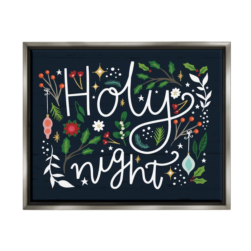 Stupell Industries Holy Night Modern Calligraphy Holiday Winter Botanicals, Design by Louise Allen