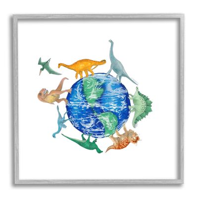 Stupell Industries Various Dinosaurs Circling Planet Earth Globe Illustration, Design by Dishique