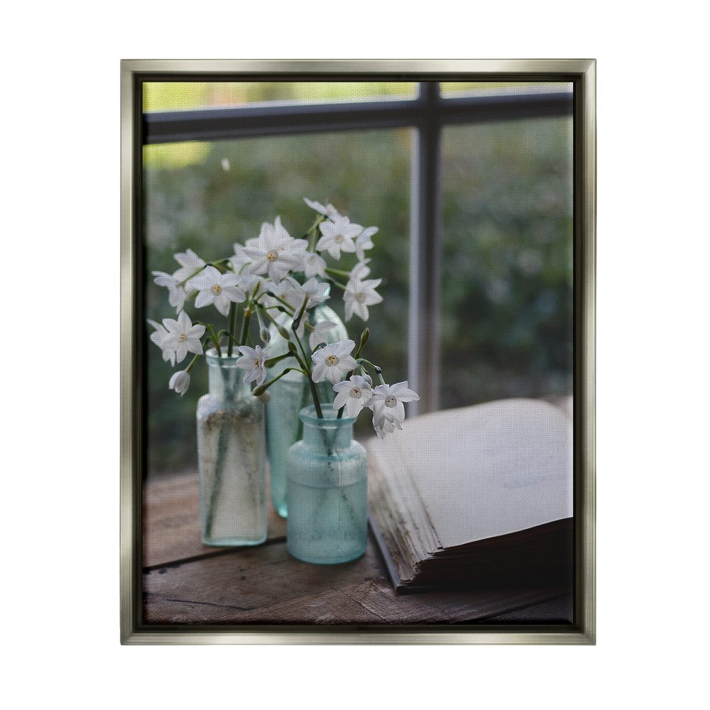 Stupell Industries Delicate White Flowers Cottage Window Book Pages, Design by Claire Brocato