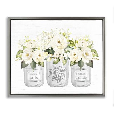 Stupell Industries 'White Roses Blooming Country Rustic Candle Jars ', Floating Frame Canvas Art, Gray, 31 x 25 Inches, Easy to Hang and Sturdy, Made in USA, by Lettered and Lined