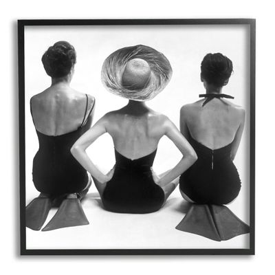 Stupell Industries Women Sitting Beach Monochrome Vintage Swimsuits Flippers, Design by Graffitee Studios