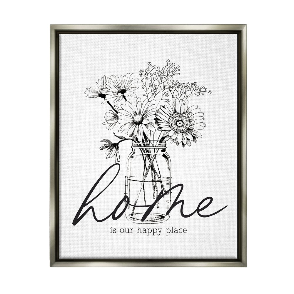 Stupell Industries Home Happy Place Flower Blossoms Jar Bouquet, Design by Lettered and Lined