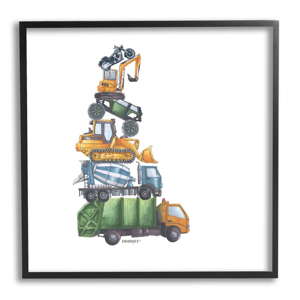Stupell Industries Balancing Trucks Construction Vehicles Stacked Automobiles, Design by Dishique