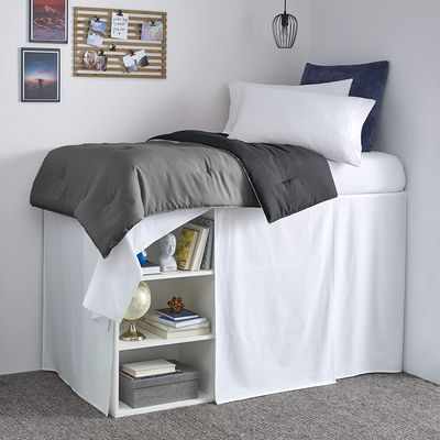 Dainty Homes : Dorm Room Bed Skirt 600 T C with 100% Cotton College 2 Pcs. Dorm Panel Dust Bed Skirt-Extra Long,with Pillowcase (Twin XL/32 Drop) Solid White