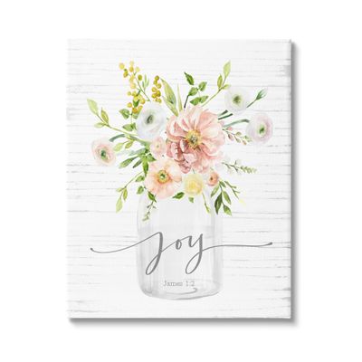 Stupell Industries Country Bouquet Floral Arrangement Religious Joy Script, Design by Lettered and Lined