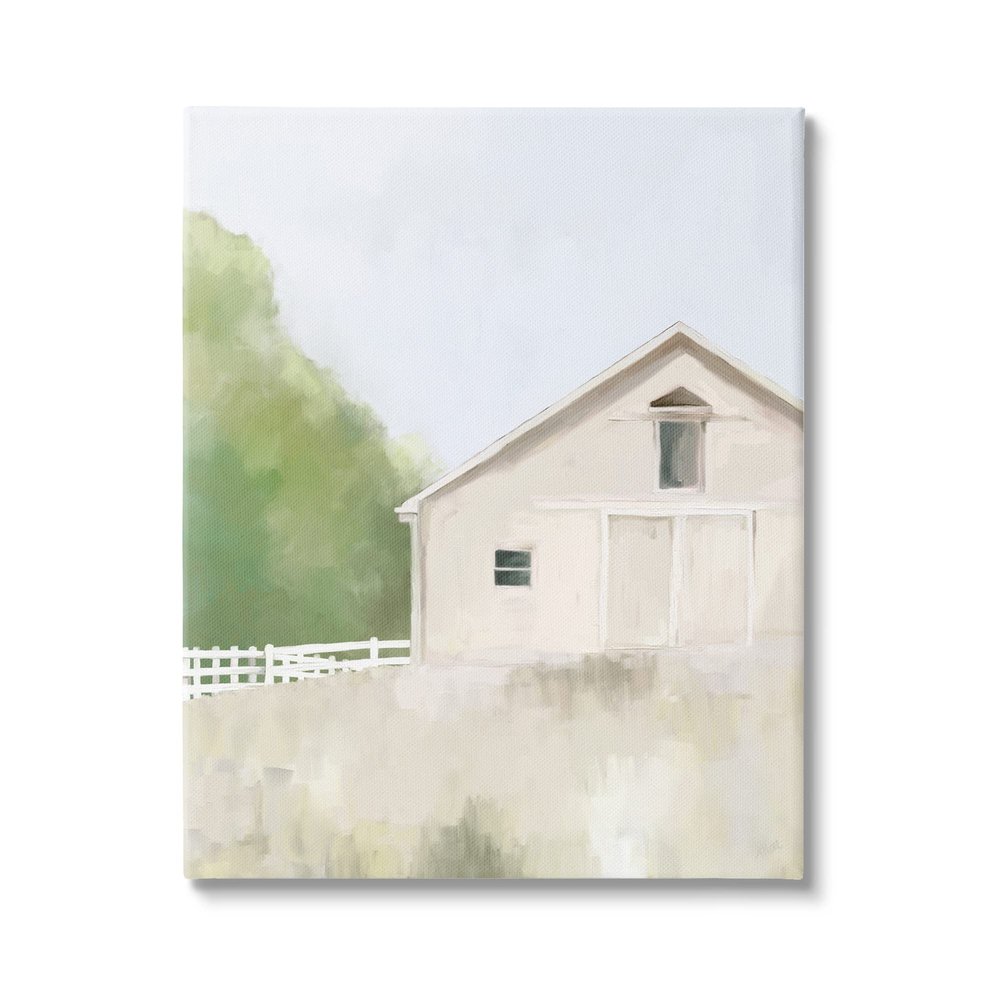 Stupell Industries Abstract Country Field Fenced Farmland Barn, Design by Amy Hall, Gallery Wrapped Canvas, 36 x 48