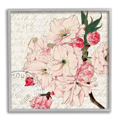 Stupell Industries Vintage Pink Floral Arrangement Ornate Script Stamp, Design by Kim Allen