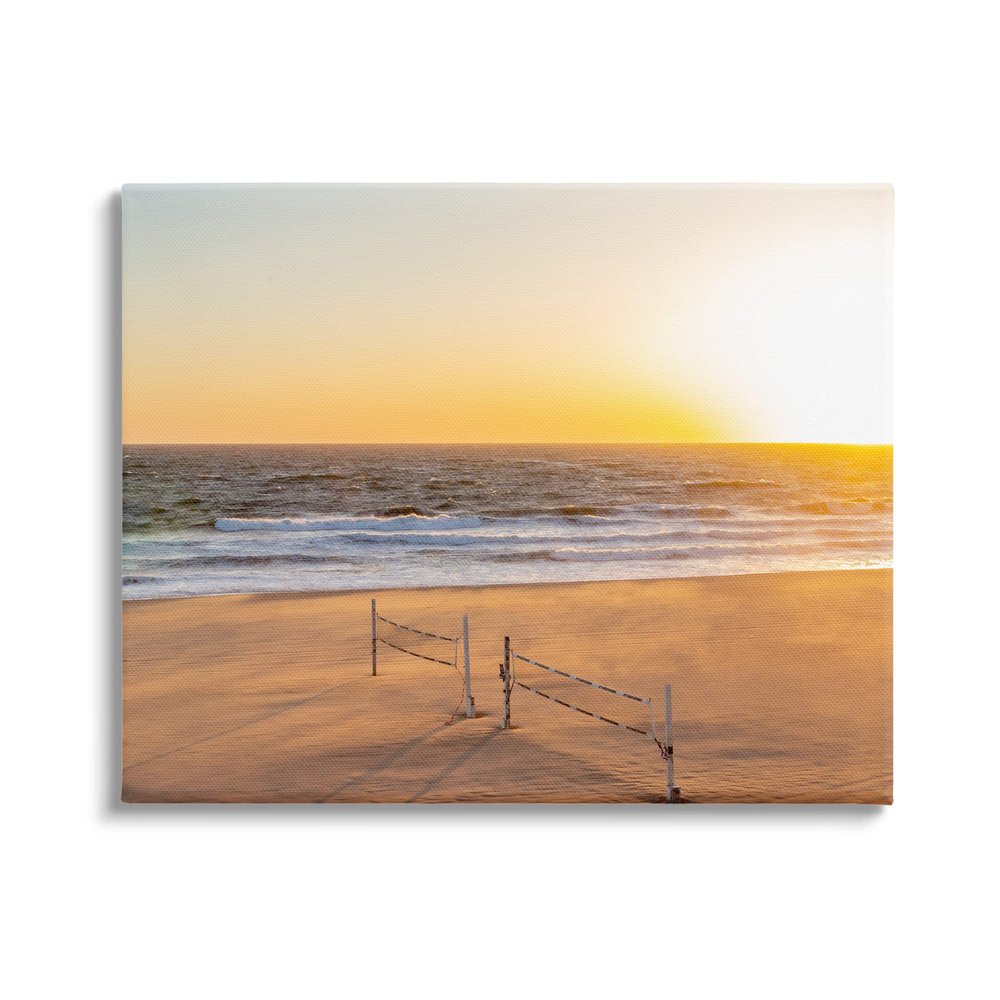 Stupell Industries Radiant Sunset Beach Volleyball Nets Ocean Shoreline, Design by Jeff Poe Photography