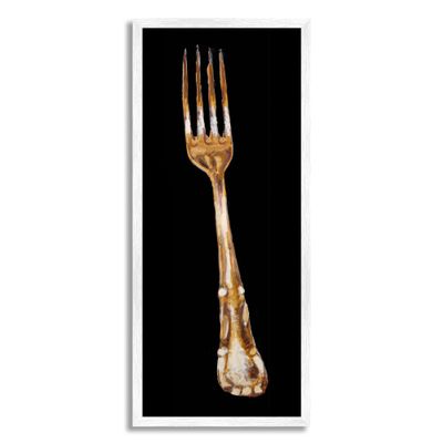 Stupell Industries Kitchen Fork Silverware Cutlery Painting Black Background, Design by Adolf Llovea