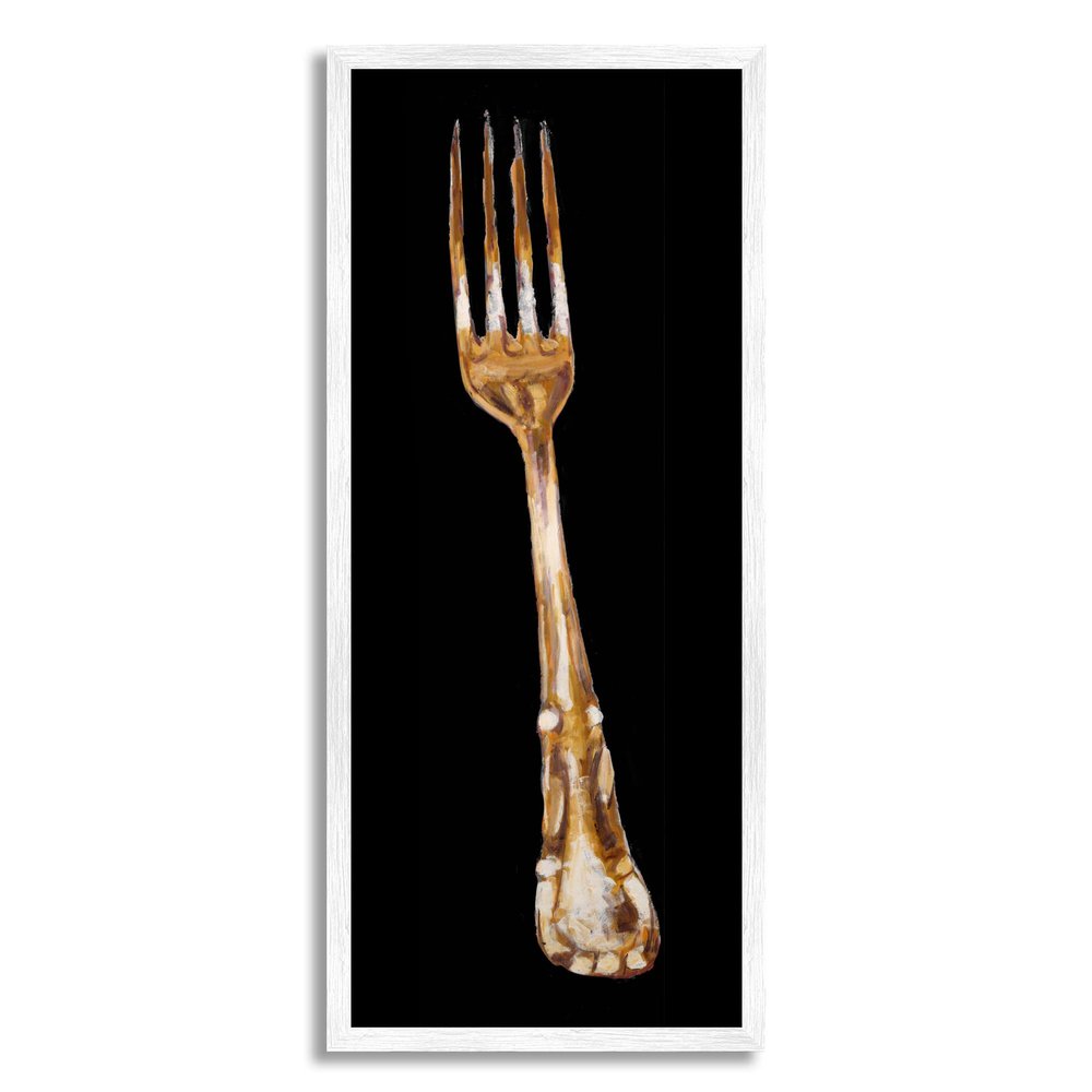 Stupell Industries Kitchen Fork Silverware Cutlery Painting Black Background, Design by Adolf Llovea