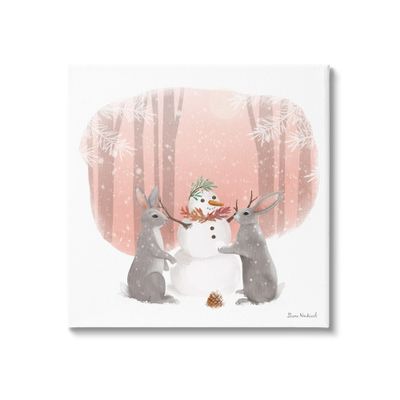 Stupell Industries Winter Rabbits Building Snowman Snowy Forest Scene, Design by Diane Neukirch