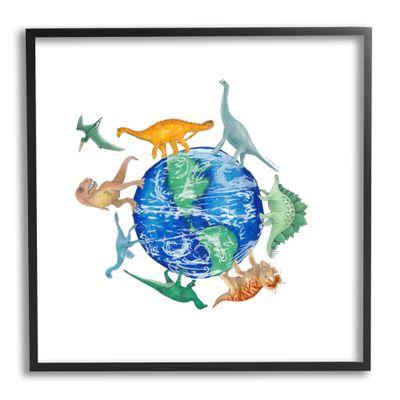 Stupell Industries Various Dinosaurs Circling Planet Earth Globe Illustration, Design by Dishique