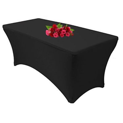 10FT Spandex Black Tablecloth for Rectangle Tables - Stretch Table Cover for Standard Folding Tables, Elastic Table Cover for Christmas