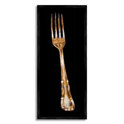 Stupell Industries Kitchen Fork Silverware Cutlery Painting Black Background, Design by Adolf Llovea