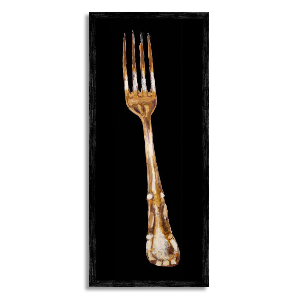 Stupell Industries Kitchen Fork Silverware Cutlery Painting Black Background, Design by Adolf Llovea