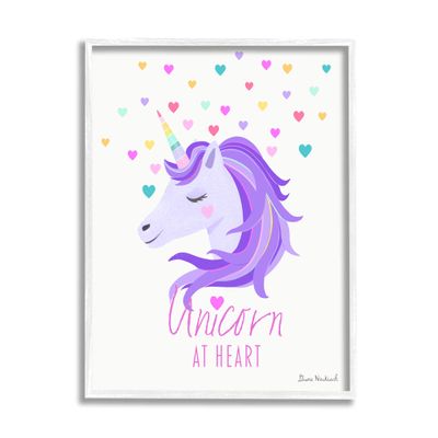 Stupell Industries Unicorn At Heart Phrase Pastel Purple Hearts Pattern, Design by Diane Neukirch