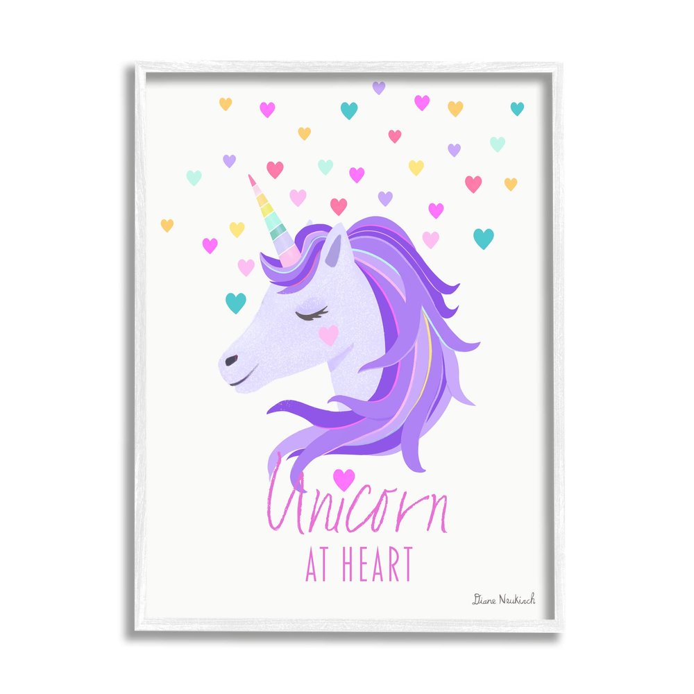 Stupell Industries Unicorn At Heart Phrase Pastel Purple Hearts Pattern, Design by Diane Neukirch