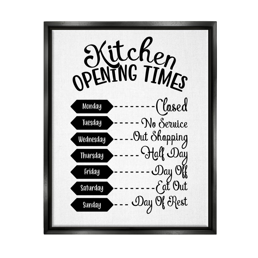 Stupell Industries Kitchen Opening Times Humorous Antique Text Style, Design by Lettered and Lined