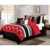 Luxurious King Size 7 Piece Red & Black Comforter | Zigzag Embroidery Beautiful Modern Striped Design with Chevron Pattern | Cozy & Comfy All Season Grey & White Bedding | Elegant Extra Soft Stylish view 1