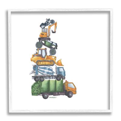 Stupell Industries Balancing Trucks Construction Vehicles Stacked Automobiles, Design by Dishique