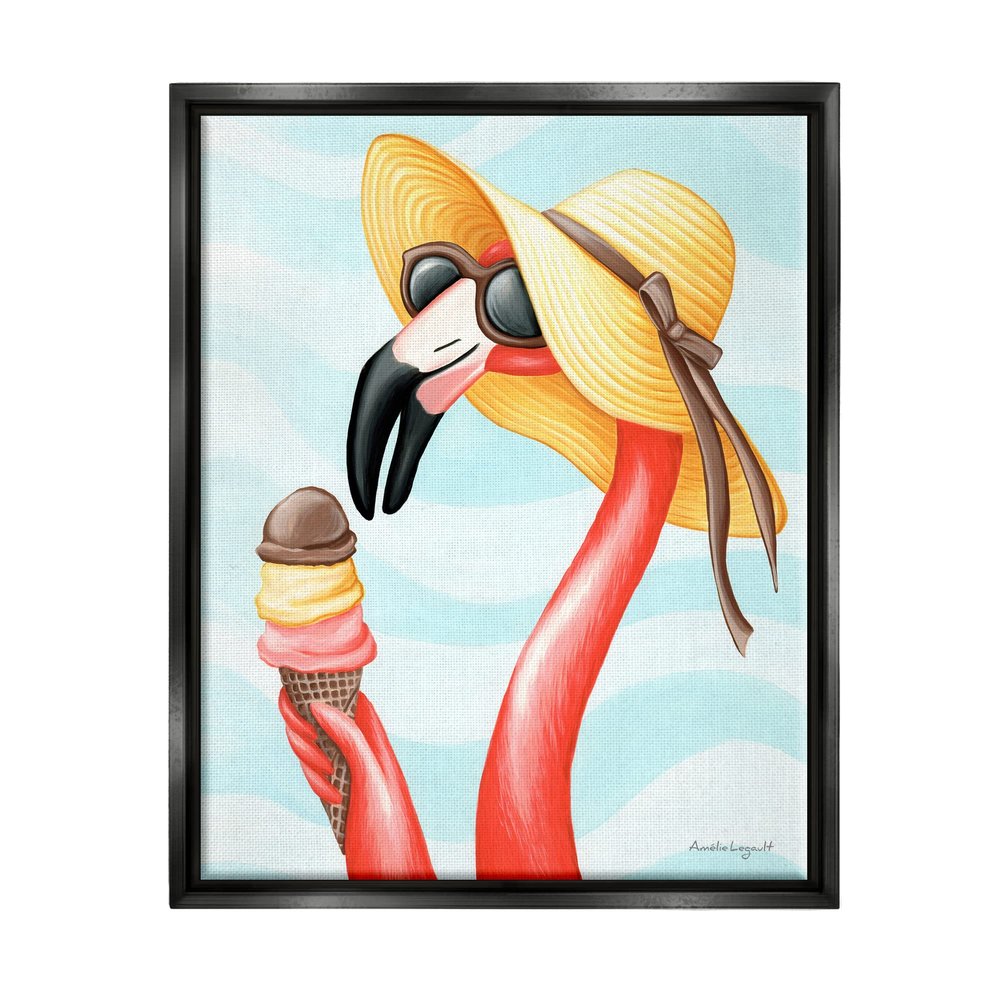 Stupell Industries Summertime Flamingo Sun Hat Enjoying Ice Cream Cone, Design by Amelie Legault