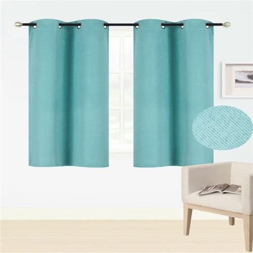 1 Set Solid Blackout Thermal Window Curtain Opaque Colors Same Color in Front and The Back Different Size Teal Green, K54 (27" Wide x 54" Long) per Panel