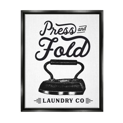 Stupell Industries Press & Fold Antique Iron Laundry Lettering Phrase, Design by Lettered and Lined Black Floater Framed 16 x 20