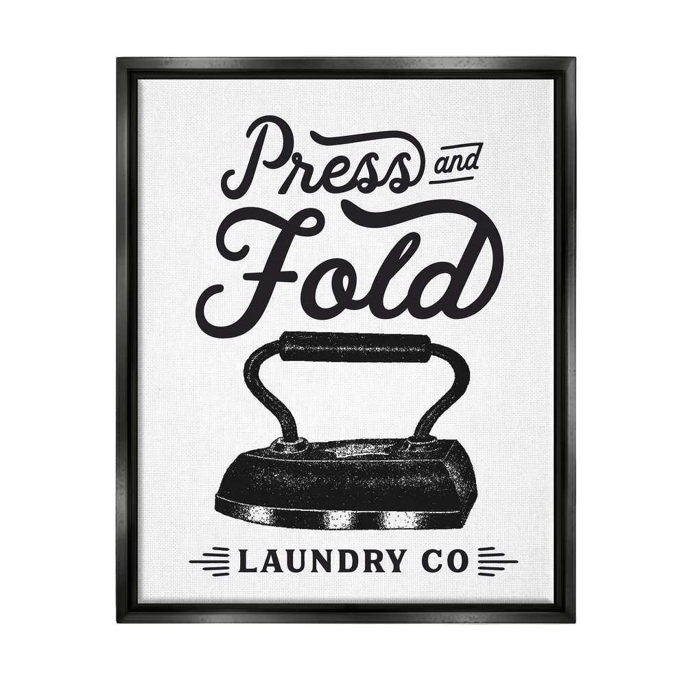 Stupell Industries Press & Fold Antique Iron Laundry Lettering Phrase, Design by Lettered and Lined Black Floater Framed 16 x 20