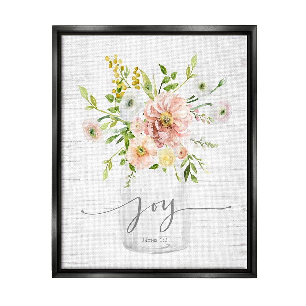 Stupell Industries Country Bouquet Floral Arrangement Religious Joy Script, Design by Lettered and Lined