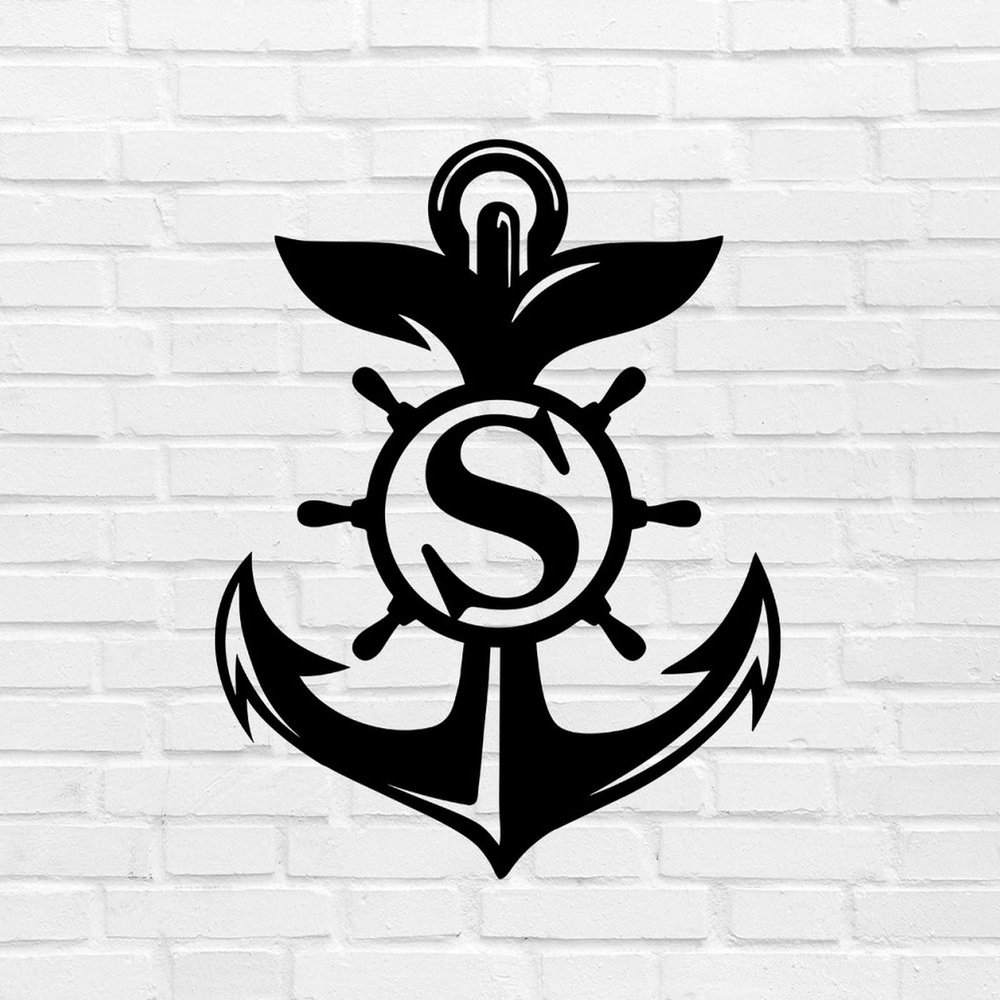 Alioyoit Metal Sign S Custom Initial Letter Monogram Anchor Customizable Steel Metal Wall Hanging Hanging Sign Large Retro Metal Door Hanger Sign Decor for Lodge Dining Room Dining Room 18 Inch