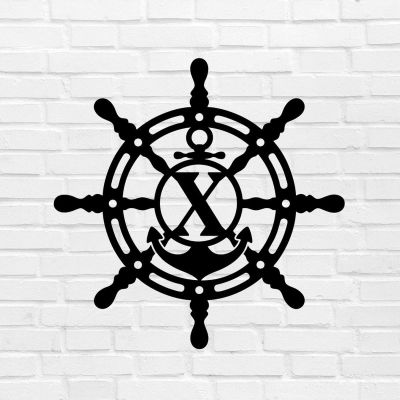 Alioyoit X Nautical Anchor Monogram Letter Distressed Metal Sign Welcome Sign Personalized Long Lasting Laser Cut Metal Wall Art Art Sign for Man Cave Patio Indoor Outdoor Decor Home Decor 18 Inch
