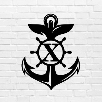 Alioyoit X Custom Initial Letter Monogram Anchor Metal Sign Distressed Steel Metal Wall Art Art Sign Simple Metal Welcome Sign House Numbers Sign for Cottage Cabin Entryway Home Decor 24 Inch