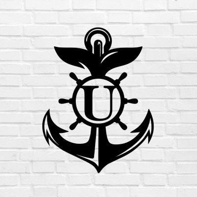Alioyoit Metal Sign U Custom Initial Letter Monogram Anchor Vintage Long Lasting Iron Metal Wall Art Decor Sign Simple Metal House Numbers Sign for Man Cave Outside Decorations Home Gift 12 Inch