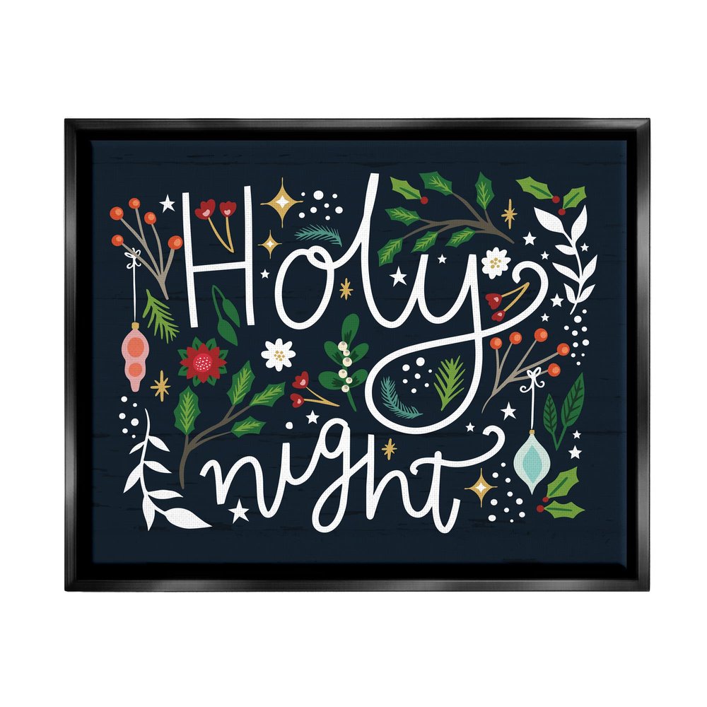 Stupell Industries Holy Night Modern Calligraphy Holiday Winter Botanicals, Design by Louise Allen