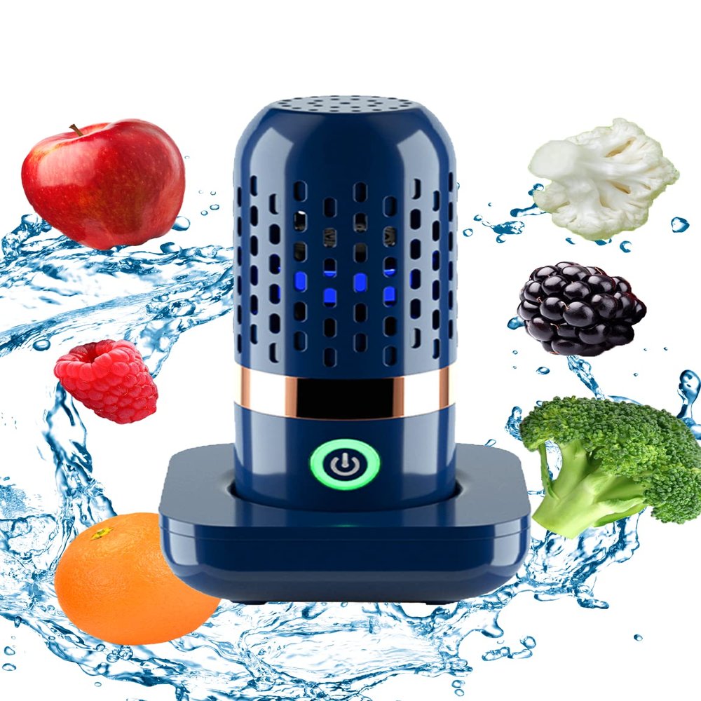 BCRTO Vegetable and Fruit Cleaner Machine, Purified Water-Proof Fruit Cleaning Device with OH-ion Purification Technology 250min Working time and Wireless Charging, for Cleaning Fruit (Blue)