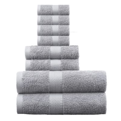 BY LORA Natural Terry Cotton Towels Sets, Bath Towels, Hand Towels and Washcloth Set - Silver, Set of 8