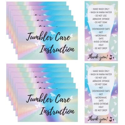 PLIGREAT 60 Pcs Tumbler Care Cards - Double Sided Printing, Customer Washing Directions for Handmade Mugs & Gift Package Inserts