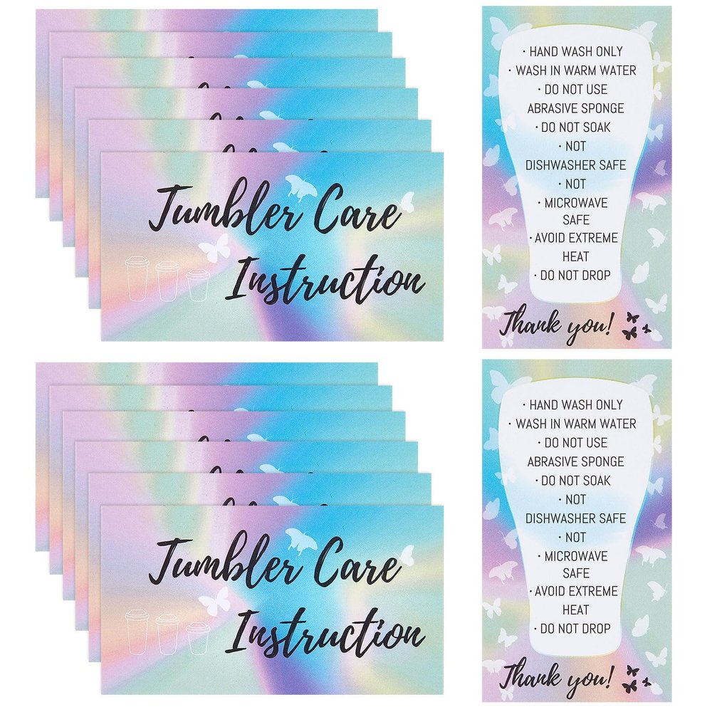 PLIGREAT 60 Pcs Tumbler Care Cards - Double Sided Printing, Customer Washing Directions for Handmade Mugs & Gift Package Inserts