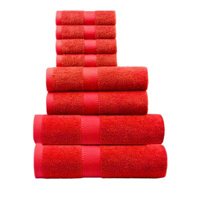 BY LORA Terry Bath Towel Hand Towel and Wash Cloth Plush Towel for Bath Shower - Red, Set of 8