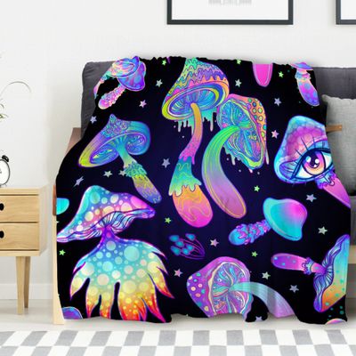 Avalokitesvara Magic Mushrooms Psychedelic Flannel Blanket Super Soft and Warm for Bed Couch Sofa 120x90 Inch for Family