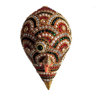 Anjali Enterprises Decorative Heavy Work Coconut/Nariyal for Pooja, Weddings & Festivities (6 inch), Multicolour, AR000105
