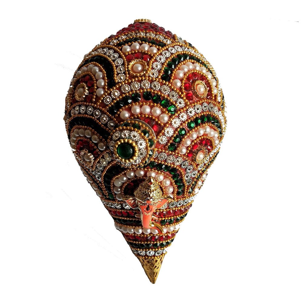 Anjali Enterprises Decorative Heavy Work Coconut/Nariyal for Pooja, Weddings & Festivities (6 inch), Multicolour, AR000105