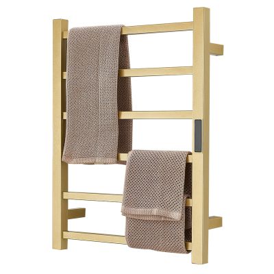 DUDYP Electric Heated Towel Warmer Rack Gold Bathroom Accessories, With Timer Wall Mounted Rail, 6 Bars Stainless Steel Drying Racks Home Radiator, Hardwired