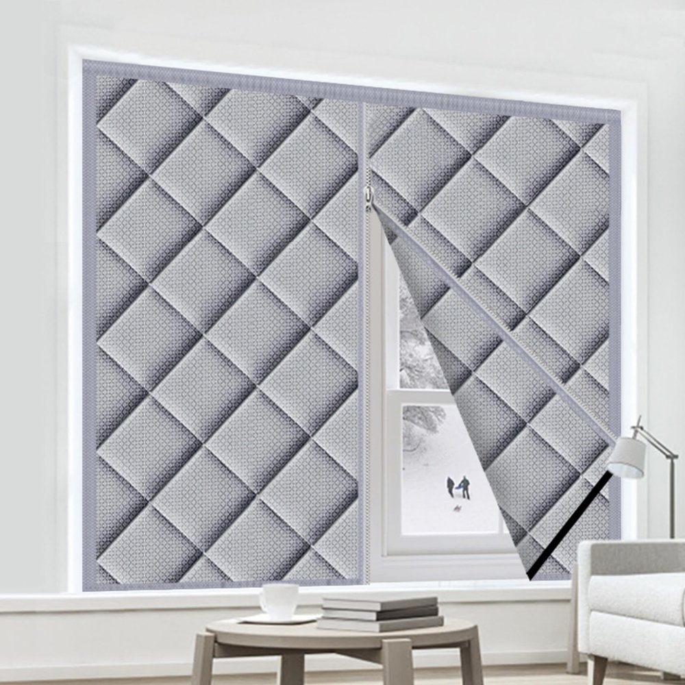 Thermal Insulated Window Curtain,Warm Windproof Partition Winter Cotton Drapes,Home Cold Protection Noise Reduction Covers Soundproof Blackout Privacy Screen,for Balcony Bedroom Kitchen (Color : A,
