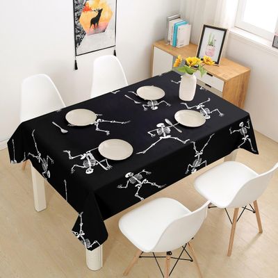 Erosebridal Sugar Skull Tablecloths Funny Skeleton Halloween Decorations,Cartoon Gothic Spooky Bone Table Cover Round 55",Black and White Table Clothes Horror Sci-Fi Halloween Decor