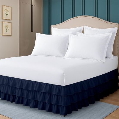 Twin Bed Skirt Multi Ruffled Navy Blue Bedskirt with 16" Drop Hotel-Quality Dust Ruffle for Easy Fitting Brushed Fabric (Navy Blue, Twin Size)